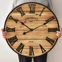 24 Inch Farmhouse Wall Clock - Antique Rustic Wood Finish, Silent Battery-Operated Timepiece with Stylish Decor for Home, Office, Kitchen, Bedroom & Living Room