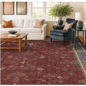 Hazo Haus Oriental 8x10 Large Area Rugs for Living Room - Burgundy Rug for Bedroom Under Bed, Dining Room Under Kitchen Table, Washable Soft Non Slip Unique Indoor Décor