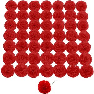 Silk Carnation Flower, 50 Artificial Flowers, Used for Wedding Decoration DIY Handmade Flowers, Carnation Flower Diameter 3.5 Inches and 6 Inches Stem (Red)