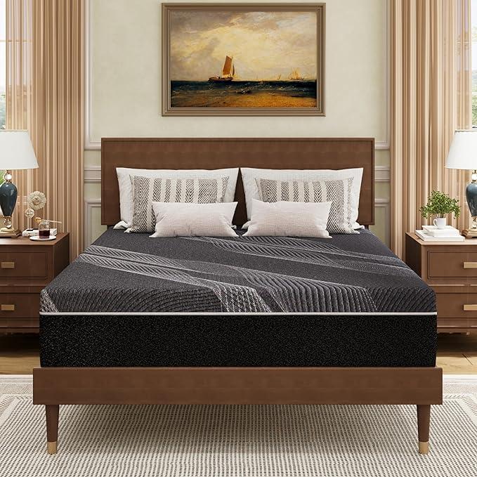 Queen Mattress 12 Inch Charcoal Memory Foam in a Box, CertiPUR-US Certified, Fiberglass Free, Gel Double Mattress, Made in The USA of US Foam, 80" × 60" × 12", Medium