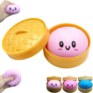 Dumpling Squishy Toy, Dumpling Squishy Mystery Box, Colorful Dumplings Stress Balls Fidget Sensory Toy, Squeeze Dough Ball Stress Relief Hand Toys with Food Steamer Stretchy Desk Toys(Purplish Pink) (9.5cm-pinkish Purple)