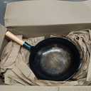 YOSUKATA 13.5 Blue Carbon Steel Wok Pan  Pre-Seasoned Flat Bottom Wok Compatible with open fire, gas, electric, ceramic, induction cooktops -Traditional Chinese Pan for Stir Fry, BBQ, Grill, Camping