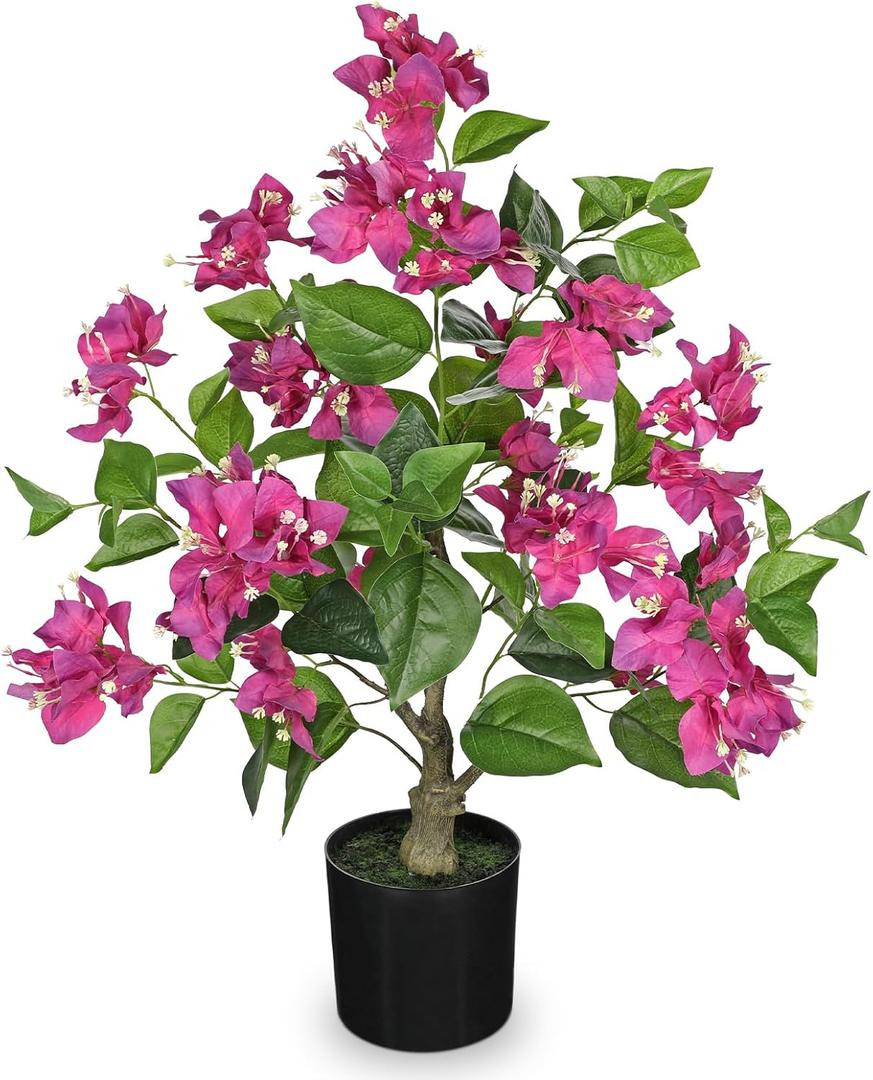 26.3 Large Fake Plants Artificial Flowers Magenta Bougainvillea Artificial Trees Indoor Pots, Faux Plants Perfect for Home Decor, Living Room, Bedroom, Dining Room Table Decor (# Magenta Large)