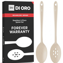 DI ORO Silicone Spoons for Cooking - Large Kitchen Spoons for Mixing, Serving, & Stirring - 600°F Heat-Resistant Non Stick Utensils – Big Solid & Slotted Basting Spoons - Dishwasher Safe (2pc, Clay)