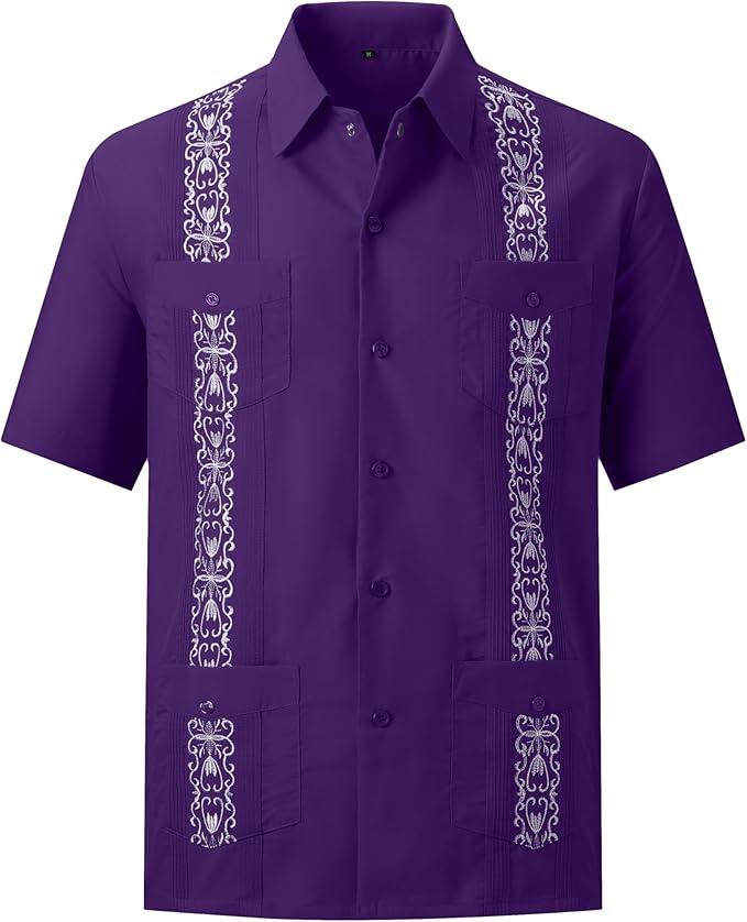 Mens Snap Shirts Casual Guayabera Shirts Short Sleeve XL