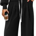 PRETTYGARDEN Womens 2 Piece Sets Long Sleeve Sweatshirt Wide Leg Pants Loose Matching Lounge Set Trendy Fall Outfits (Large, Black)