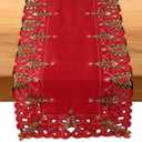 SHANGRLA Red Christmas Tree Table Runner 72 Inches Long  Embroidered Lace Tablerunner with Xmas Tree Design, Elegant Festive Dining Room Table Decor, Holiday Table Linen Centerpiece