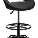 Office Drafting Chair - Bar Stools with Back Support, Adjustable Foot Rest and Wheels, Shop Rolling Swivel Chair for Standing Desk Counter Kitchen Salon Home Vanity, Black (1 Pack)