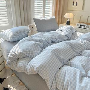 Nayoroom Gingham Duvet Cover King Size Blue White Plaid Checkered Comforter Cover 3 Pcs Soft Breathable Washed Microfiber Grid Farmhouse Bedding Set with Pillow Shams