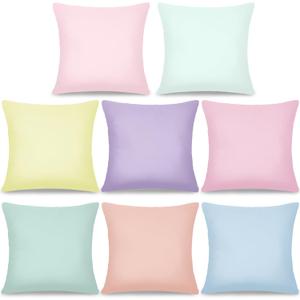 8Pcs 18 x 18 Inch Decorative Throw Pillow Covers Pastel Mix Color Pillow Cases Colorful Square Cushion Covers with Hidden Zipper for Couch Sofa Bedroom Patio Balcony,Linen MaterialCovers Only