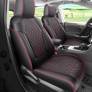 Rav4 Seat Covers Custom Fit for Toyota Rav4 Full Set Faux Leather Car Seat Covers Waterproof Full Coverage (Black Redline, Gas Model 2019-2025 LE/XLE/Premium/Limited)