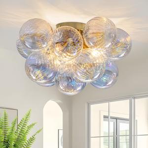 Semi Flush Mount Ceiling Light 18.5"-Glass Bubble Chandelier Lighting Modern Hallway Light Fixtures Brushed Gold with 13 Swirled Colorful Globe for Dining Room Kitchen Bathroom Entryway Bedroom