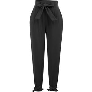 GRACE KARIN Women Dress Pants, 2025 Fall Business Casual Outfits, High Waist Paper Bag Bow Tie Pencil Slacks with Pockets (Large, Black)