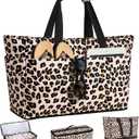 ISEYOU Beach Bag with Cooler, 49L Large Family Beach Tote with Zipper, Waterproof Sandproof Beach Bags for Women and Men, Foldable Lightweight Travel Bag for Pool, Picnic, Gym (Leopard Print)