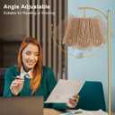 Arc Floor Lamp for Living Room with Remote ControlRattan Boho Floor Lamp with Hand-Woven Wicker Shade, Foot Switch, Gold/Silvery Metal Base & Pole,Standing Lamp for Bedroom (Gold&Paper Rope)