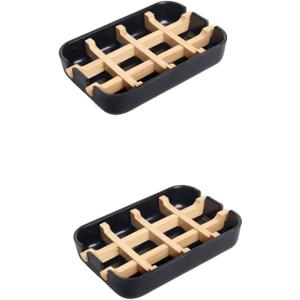 2 Pack Bamboo Fiber Soap Holder and Soap Dish Combination for Bathroom Bar Soap Holder Sink Deck Bathtub Shower Tray (Black)