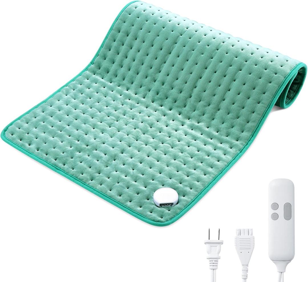 XXX-Large King Size Heating Pad for Pain Relief, 18" X 33" Fast Heating Pad with 2H Auto Shut Off, 6 Heat Settings & Machine Washable, Moist & Dry Heat Therapy for Neck Back Shoulder Relief (Green)