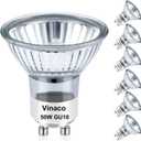 Vinaco Halogen GU10+C 120V 50W Long Lasting, Candle Warmer lamp Bulb 50 watt Warm White 2800K, Dimmable 50watt MR16 with Glass Cover for Track Lighting, Range Hood, Pack of 6