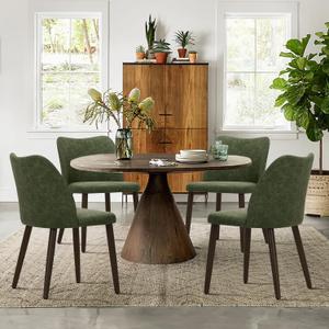 COLAMY Upholstered Dining Chairs Set of 4, Modern PU Leather Dining Room Kitchen Side Chair with Padded Seat and Wood Legs Restaurant/Cafe, Green