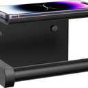 Tindbea Toilet Paper Holder with Phone Shelf, Adhesive or Screw Wall Mount Toilet Tissue Roll Holder, Rustproof & Multifunctional Stainless Steel Bathroom Storage Dispenser (Matte Black)