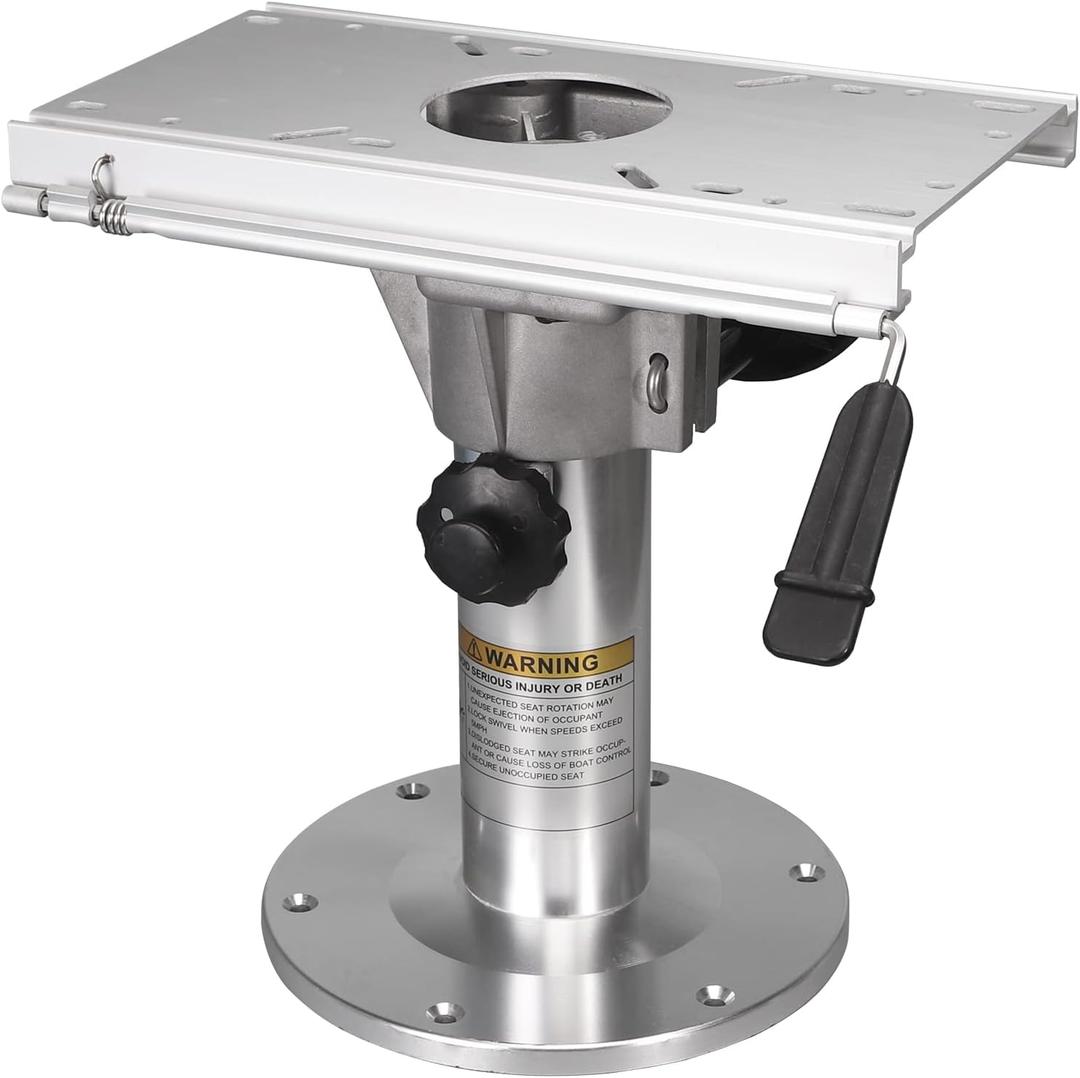 ONHI Adjustable Aluminum Boat Seat Pedestal 14-20 Inch Height with Slide, Locking Mechanism, Silver Matte Brushed Finish, Ideal for Fishing Boats and Marine Vessels