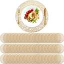 Sieral 60 Packs Gold Round Placemats 15 Inch Hollow Out Pressed Vinyl Place Mats Heat Resistant Woven Gold Placemats for Christmas Dinner Table Winter Holiday Party Wedding Centerpiece Decoration