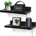 Small Floating Shelf for Wall,9 Inch Wall Mounted Shelf with Cord Hole,Small Display Shelves for Cameras, Webcam, Router,Smart Speaker,Action Figures-2 PcsBlack