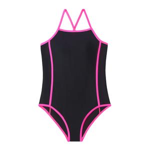 YOURUIKEY Girls One Piece Swimsuits Athletic Back Cutout Teen Bathing Suit Quick Dry Girls' Swimwear for 7-8 Size Black-hot Pink