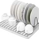Silicone Dish Drying Mat with Drain Lip, Drying Matt Kitchen Counter, Drain Boards for Kitchen Counter, Dish Drainers for Kitchen Counter, Non-Slip Dish Drying Rack Pad 16" x 12" White