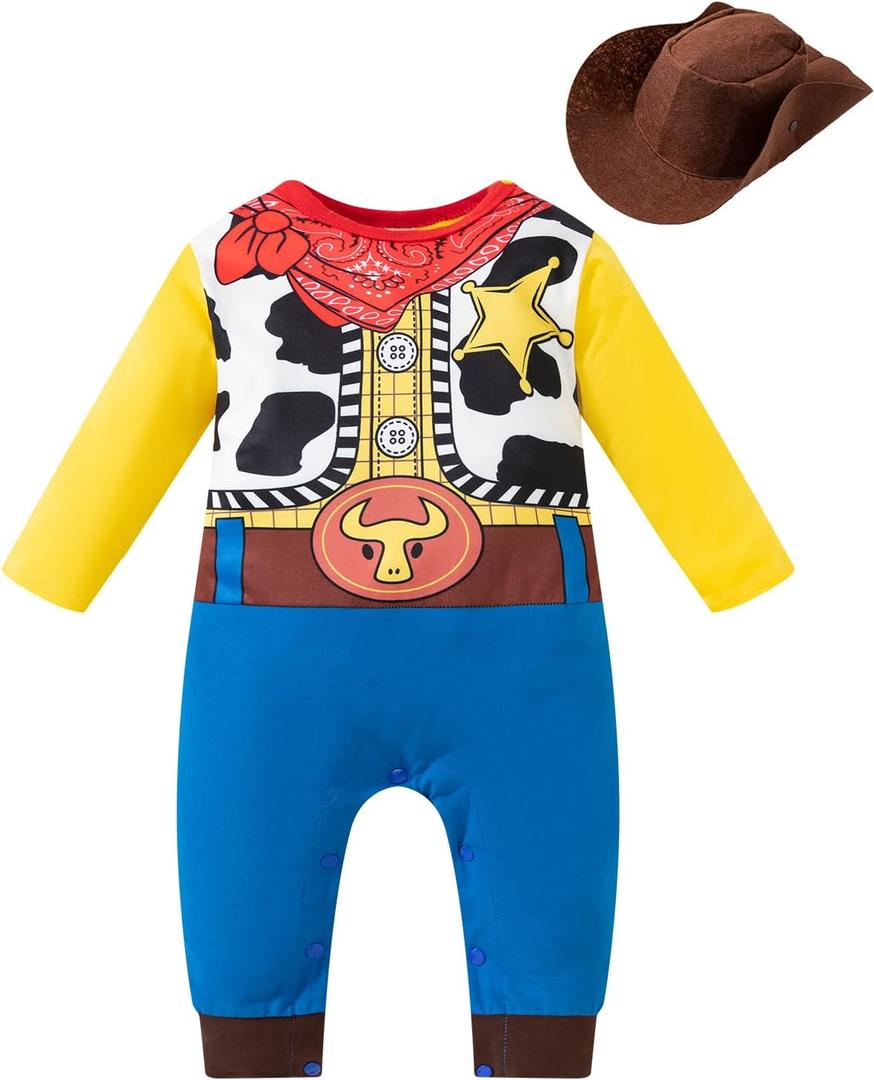 Baby Boys' Cowboy Costume Halloween Cosplay Bodysuit (Cowboy, 18-24 Months) (Yellow)