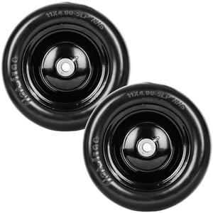 2 PCS 9x3.50" Flat Free Lawn Mower Tire on Wheel, Centered Hub, Universal Fit Smooth Tread Tire for Zero Turn Lawn Mowers, with Universal Adapter Kit