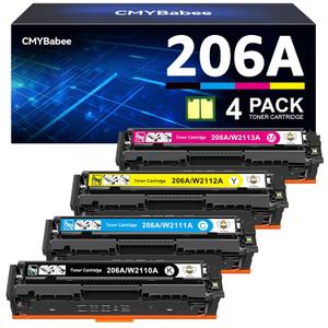 CMYBabee Compatible Toner Cartridge Replacement for HP 206A 206X for Color Laserjet Pro MFP M283fdw M283cdw M283fdn M282mw Pro M255dw M255nw M283 M255 Printer W2110A W2110X High Yield (BCMY, 4-Pack) (206A Black/Cyan/Yellow/Magenta with Chip)