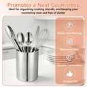 3 Pcs Cooking Utensil Holder for Kitchen Counter, 5.6 x 7.5 inch Metal Utensil Crock Stainless Steel Utensils Holder Container Canister Spatula Spoon Caddy Organizer (Silver)