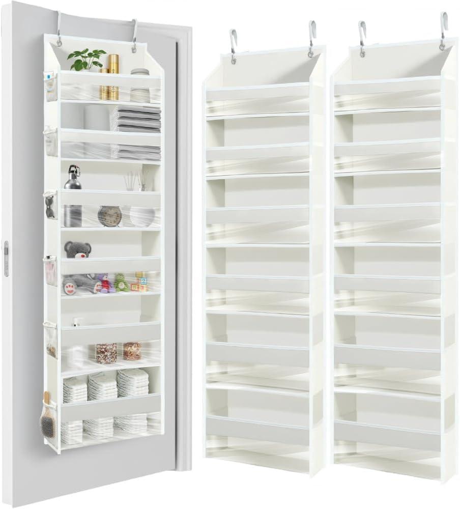 HOMELUX THEORY UPGRADED 6 Tiers Over The Door Organizer Hanging - 100D EXTRA THICK & 50lbs HUGE CAPACITY, 12 Side Mesh Pockets Over The Door Shoe Organizer, Hanging Closet Organizer (Ivory, 2pc) (Standard 2 sets)
