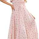 R.Vivimos Women Summer Half Sleeve Cotton Ruffled Vintage Elegant Backless A Line Flowy Long Dresses (Pink#2-floral) Size XL