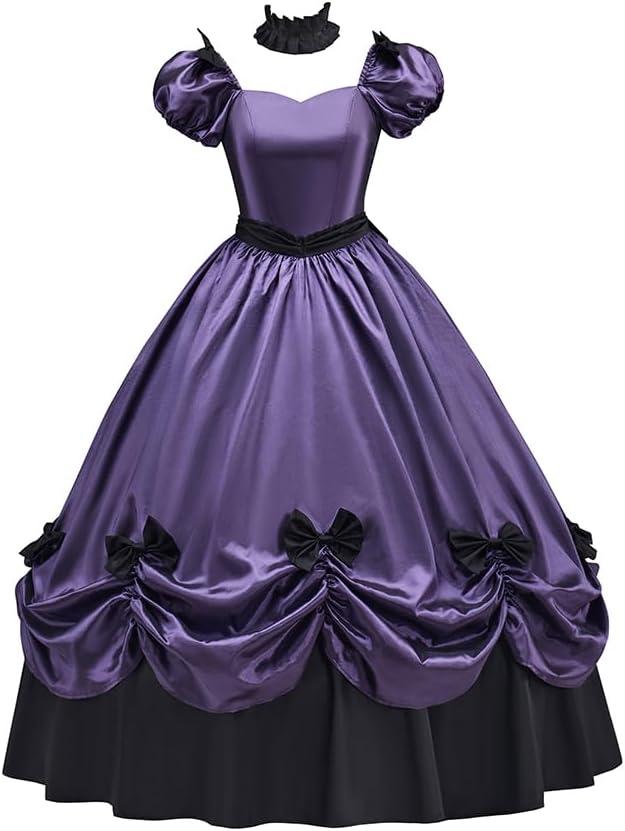 Women's Gothic Victorian Rococo Dress Civil War Southern Belle Tea Party Ball Gown Medieval Evening Dress (3X-Large, Purple)