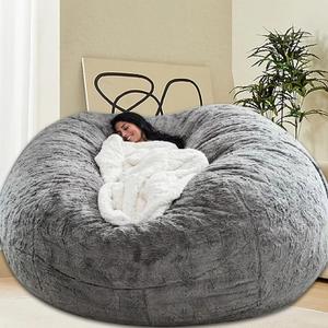 HDMLDP Bean Bag Chair for Kids Adults Without Filler Oversized Round Plush Beanbag Chair Lazy Sofa Cover for Stuffed Animal Storage Floor Chair, 5FT, Light Grey