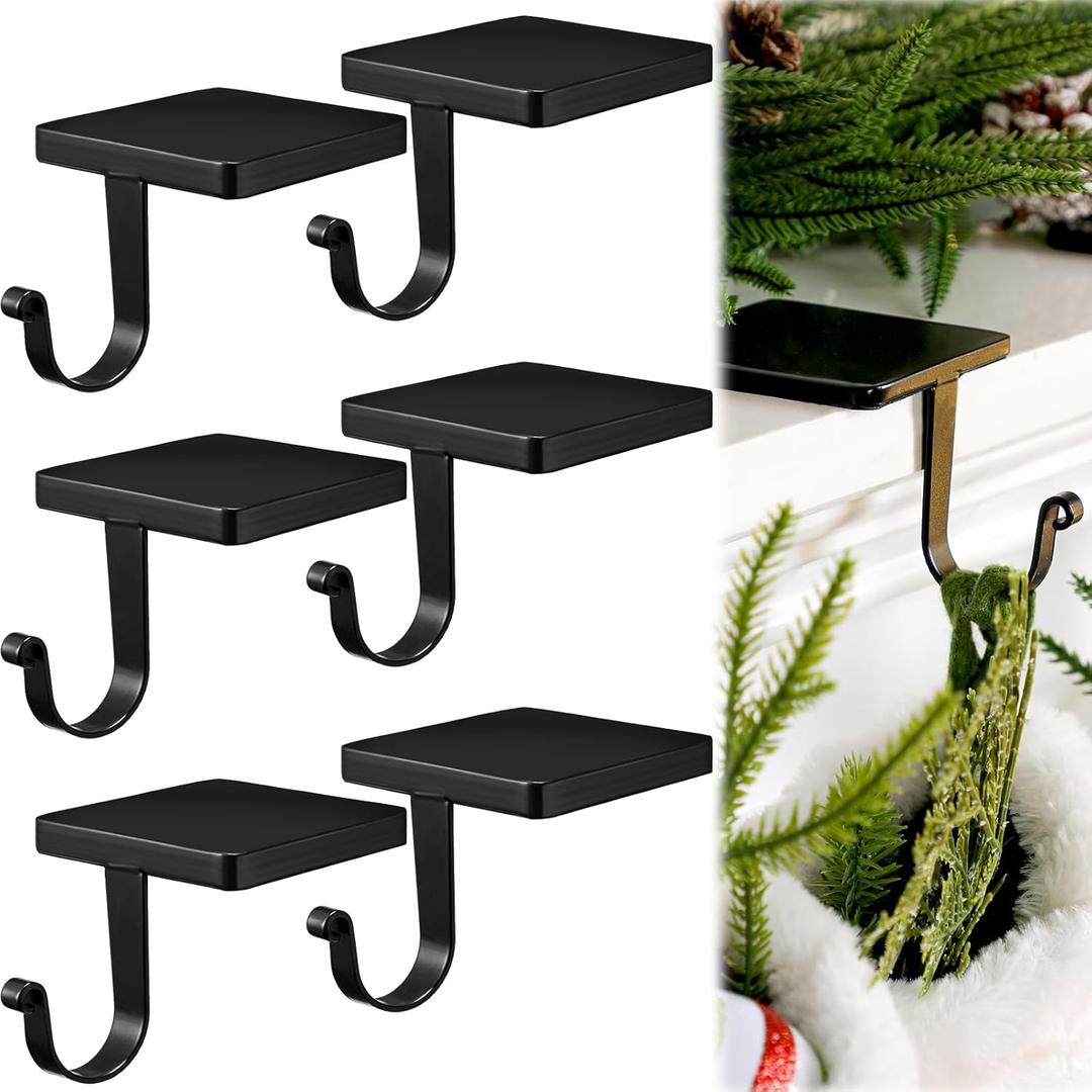 Tandefio 2 Pcs Christmas Stocking Holders for Mantel Heavy Duty Metal Stocking Hooks with Protective Pads for Xmas Fireplace Home (Black)