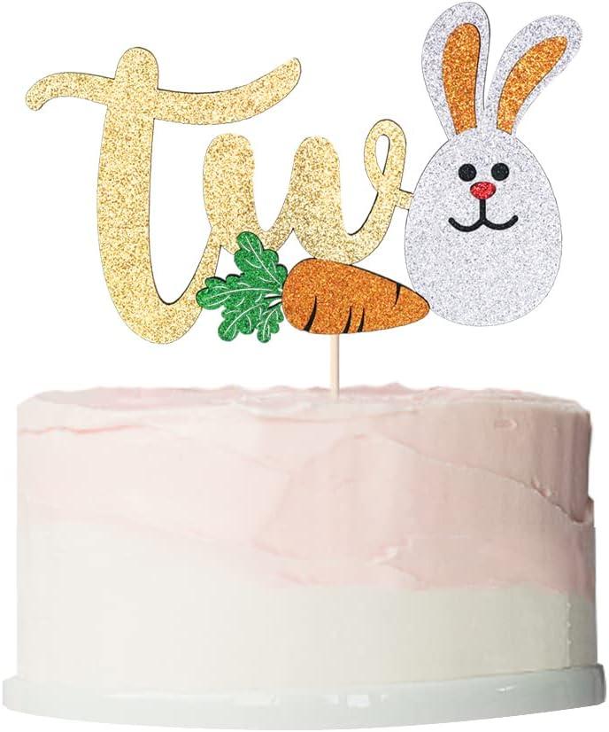 Two Cake Topper,Easter Bunny Cake Topper2nd Birthday Cake Decor,Boys and Girls 2nd Birthday Party Decorations supplies