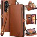 XcaseBar compatible with Samsung Galaxy S25 Plus Wallet case with Zipper Credit Card Holder【RFID Blocking】Flip Folio Book PU Leather Phone case Shockproof Cover Women Men for S25 Plus case Light Brown
