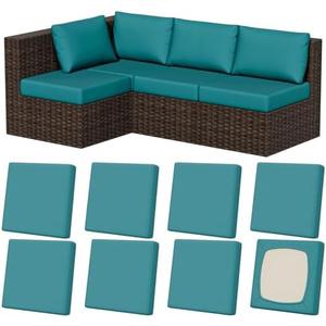 8Pcs Stretch Patio Cushion Covers, Outdoor Couch & Sofa Replacement Slipcovers for Patio Furniture Cushion Covers, Washable Reusable Furniture Protector, Square-Small, Petrol-Blue