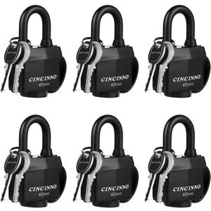 CINCINNO Weatherproof Padlocks for Outdoor Use, 6 Pack Keyed Alike Padlocks with 19/16" Wide Body, Heavy Duty Pad Lock for Sheds, Storage Unit, Gate, Fence, Toolbox, Locker