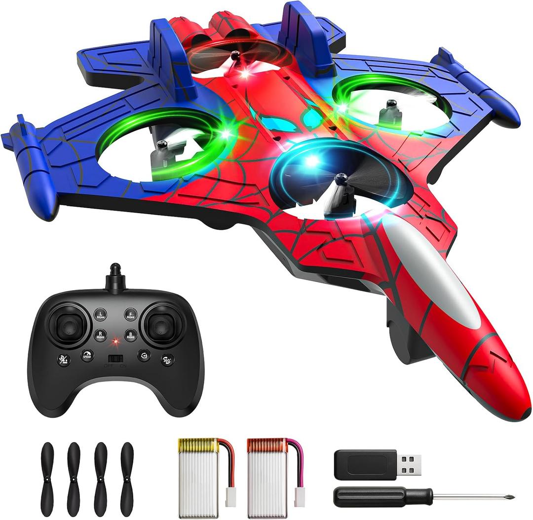 Motivekit Spider Mini Drone, Foam Remote Control Airplane for Kids, 2.4GHz RC Jet with LED Lights, 360 Stunt Flips and Rolls, Easy to Fly Toy Plane Gift for 8 9 10 12+ Year Old Boys Girls