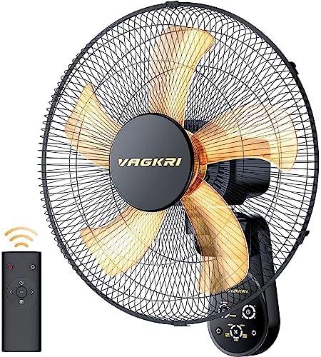 VAGKRI Wall Mount Fan, 16 Inch Wall Fans with 5 Blades, 5 Speeds, 8 Hour Timer, 90° Oscillating Quiet Fan with Remote for Home Office Bedroom Living Room Garage (Black)