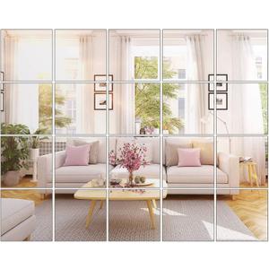 BBTO 20 Pcs Mirror Sheets, 8''x 8'' Self Adhesive Non Glass Cut to Size Mirror Stickers Tiles, Safe Unbreakable Plastic Small Frameless for Classroom, Childroom & DIY Craft
