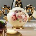 fanquare Gold Porcelain Sugar Container, Floral Sugar Holder for Coffee Bar, 12 Ounce Ceramic Sugar Bowl with Lid for Countertop, Kitchen Sugar Jar Vintage