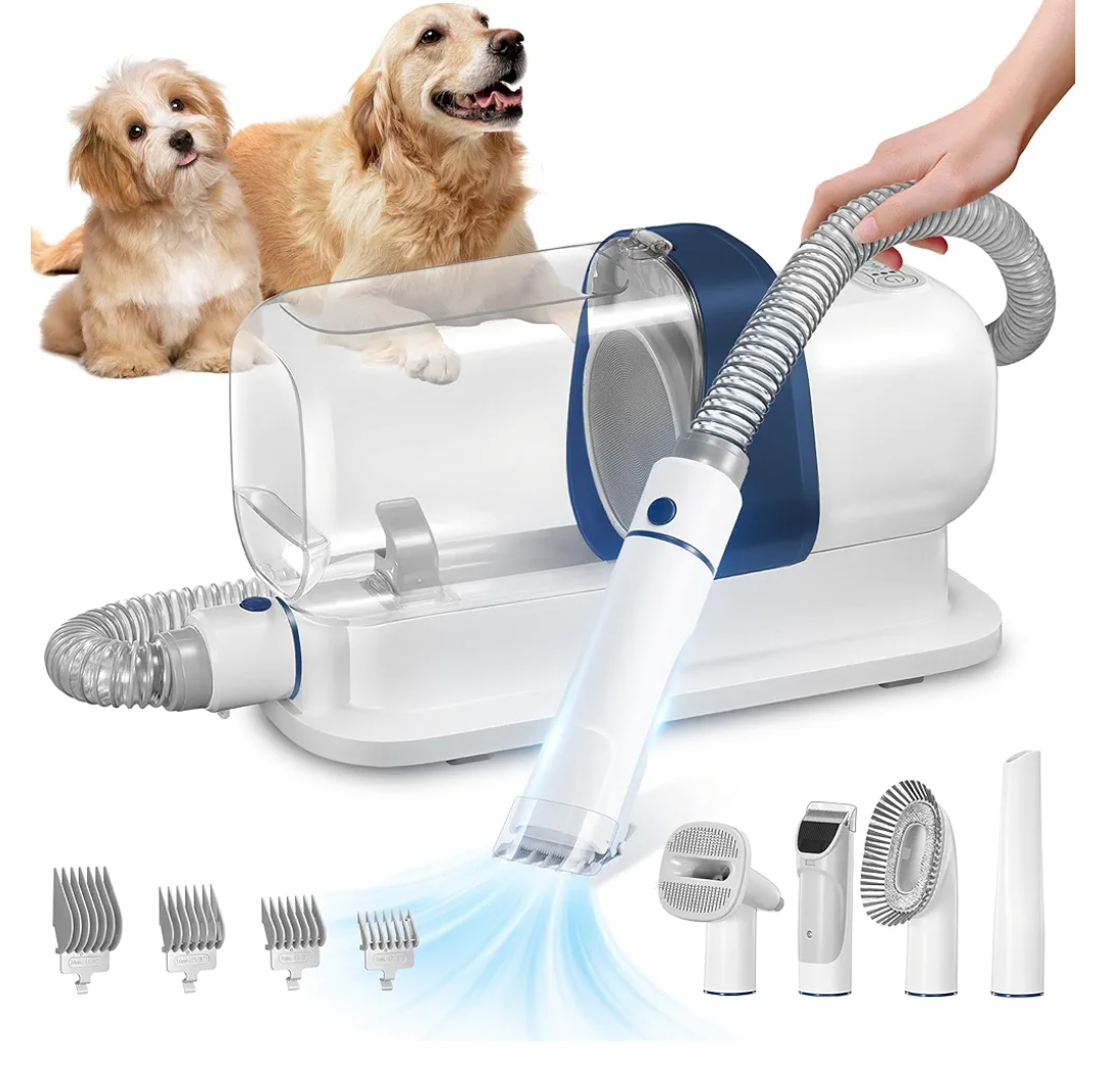 Dog Grooming Vacuum, Pet Grooming Vacuum Kit 2.3L Suction 99% Pet Hair with 5 Tools for Dog Cat for Shedding Grooming, Low Noise (Blue & White)
