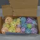 Patelai 72 Pcs Wicker Rattan Balls Decorative Balls for Vase Centerpiece Bowls Orbs Filler for Spring Summer Craft Home Decor, 4 Sizes (Macaron Color)