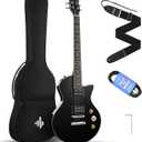 Donner DSC-128 Electric Guitar, 39" Solid Body Beginner Full Size Kit with Bag, Strap & Cable, Black