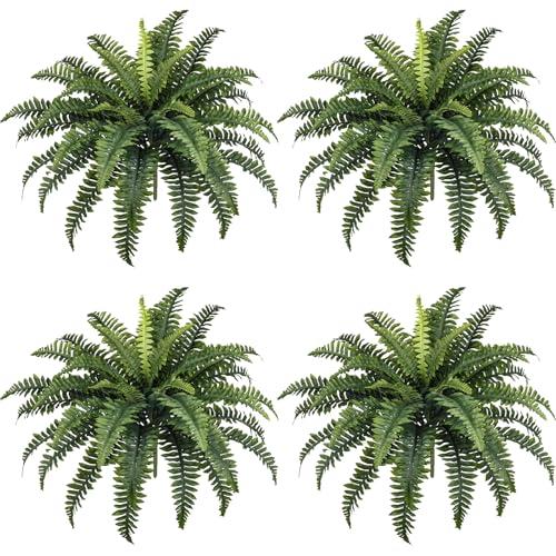 FOREST PRINCE 35" Fake Ferns, 4 Large Artificial Bonston Ferns Bushes Plants with 39 Fronds for Outdoors Garden Patio Porch Entrance Low Maintain Home Decor
